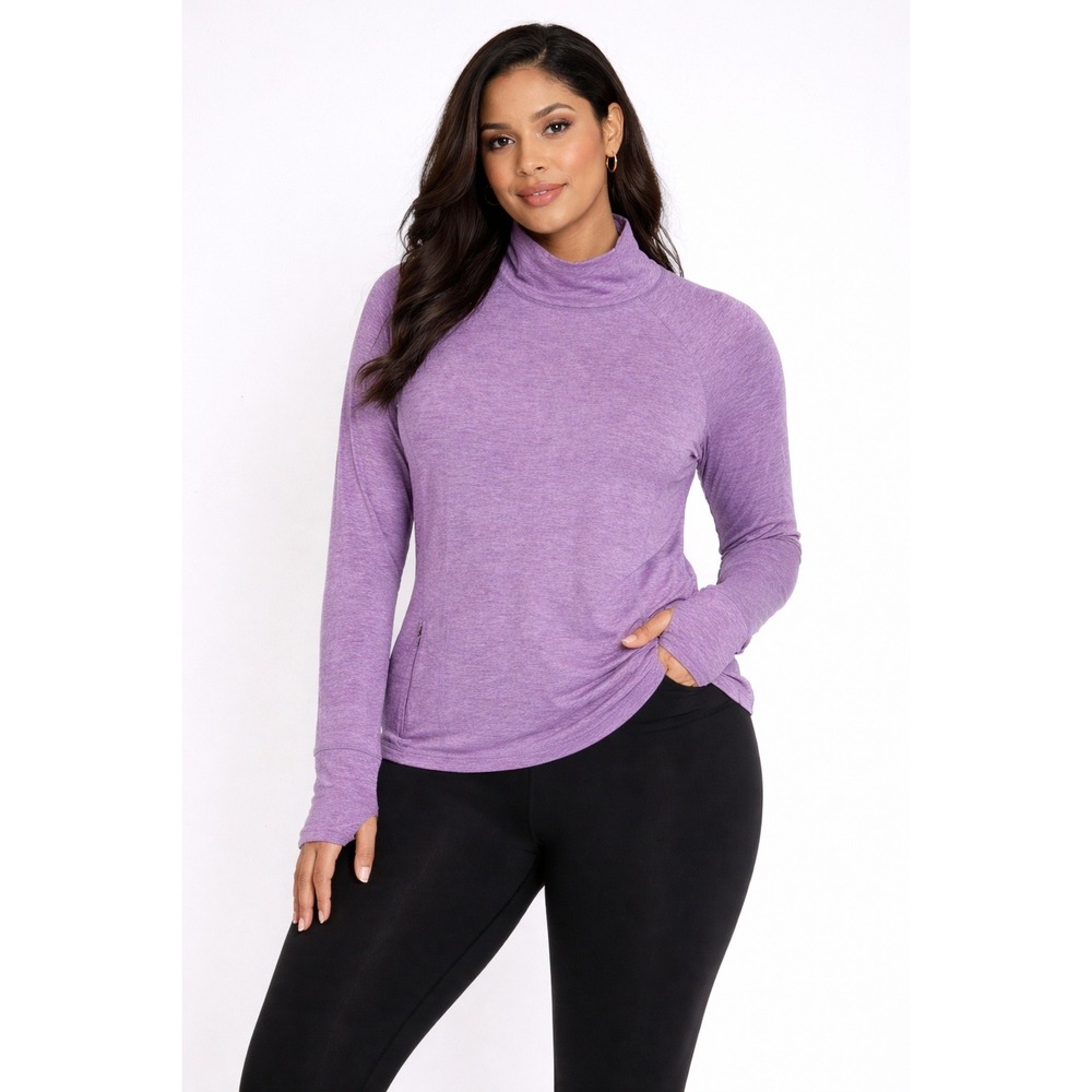 Gap Fit Long Sleeve Mock Neck Zip‎ Pocket Athletic Top Purple Size M